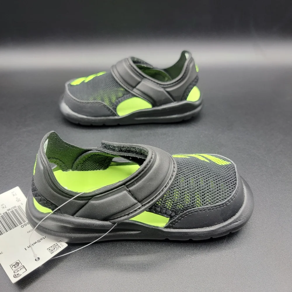 Adidas FortaSwim I Toddlers Swim Shoe Size 7C Black Neon Green Little Kids New